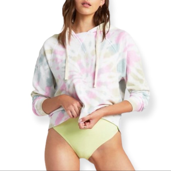 BILLABONG Surfline Hoodie Salty Crystal Tie Due French Terry Sweatshirt Crop - Picture 2 of 7